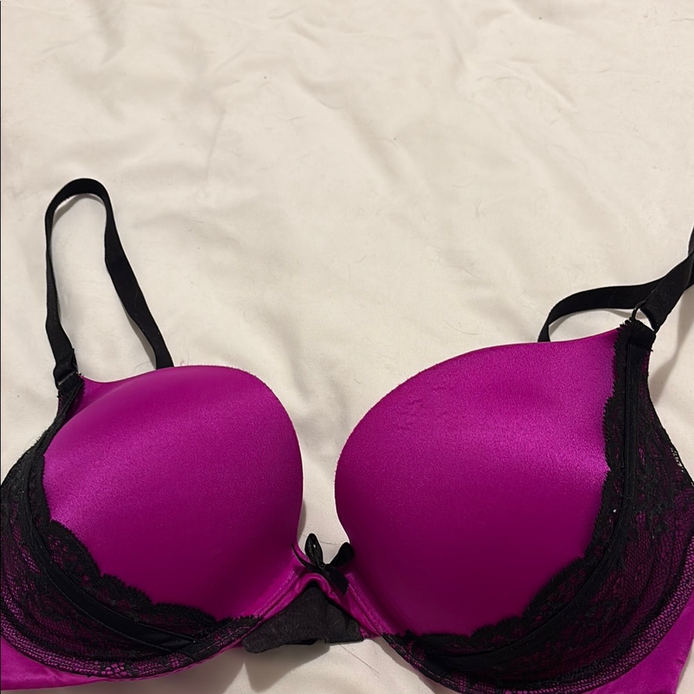 Elegant Black and Purple Lace Bra